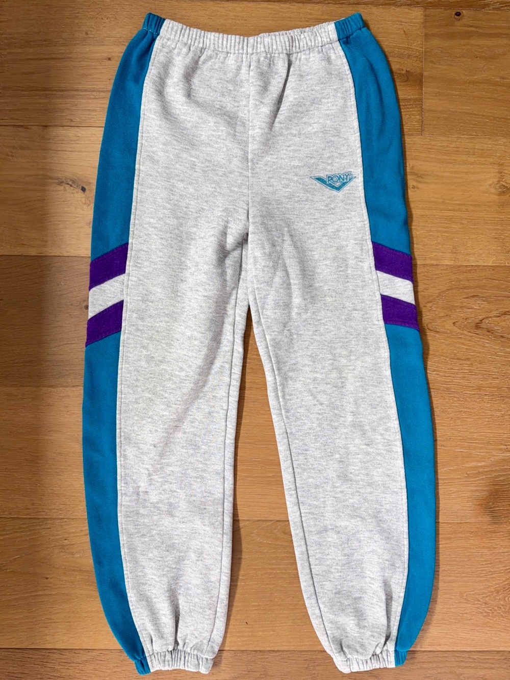 VTG PONY 90s Colorblock Sweatpants Heather Grey Teal Purple Athletic XS/S 80s